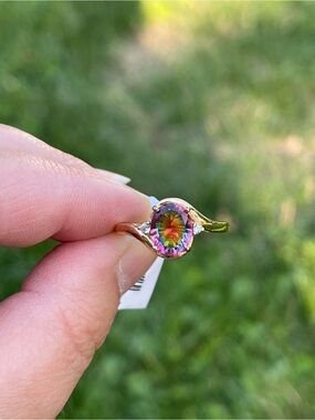 Nebula Quartz Doublet and White Zircon Ring